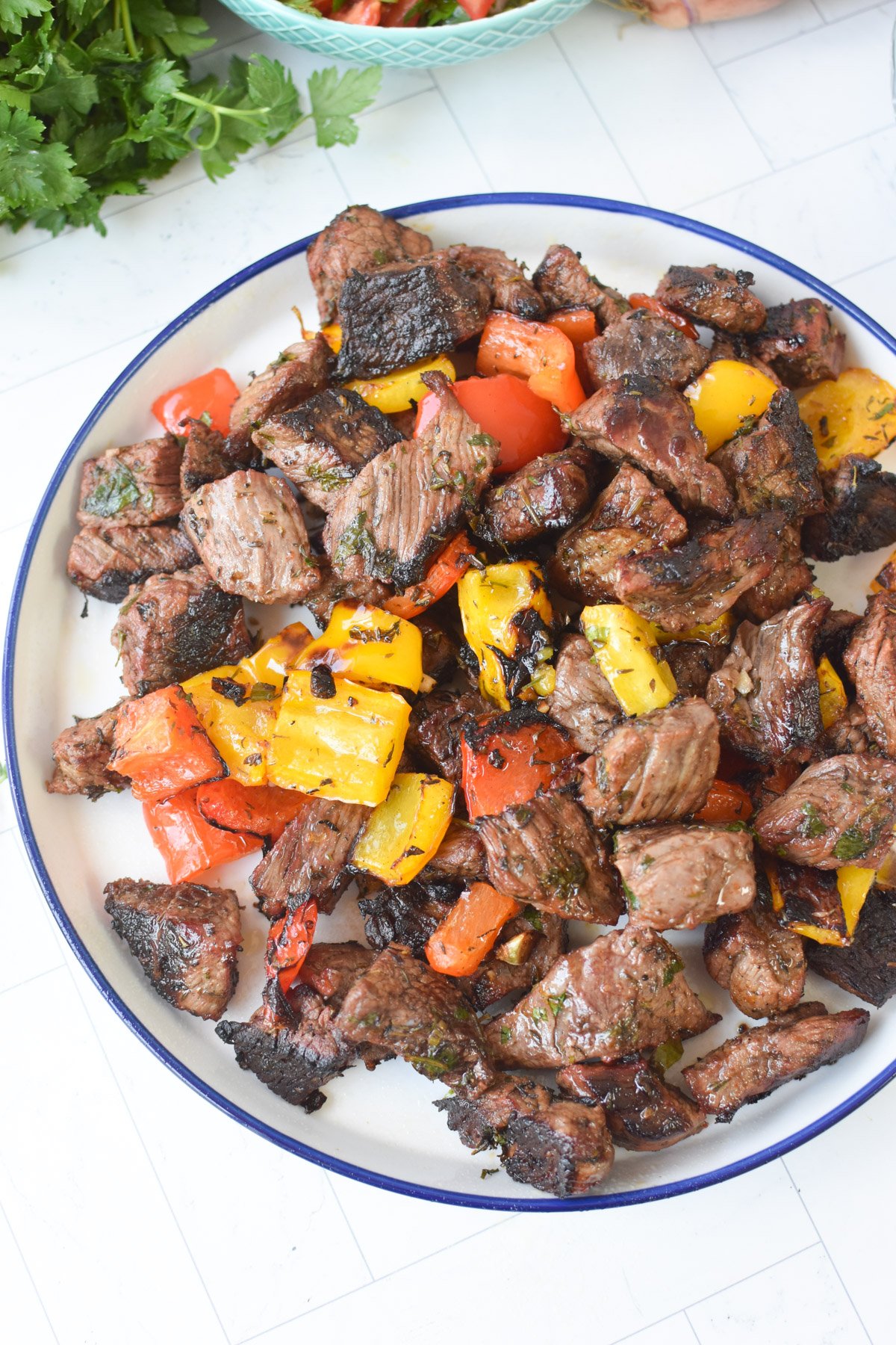 Mediterranean Steak Bites on round plate