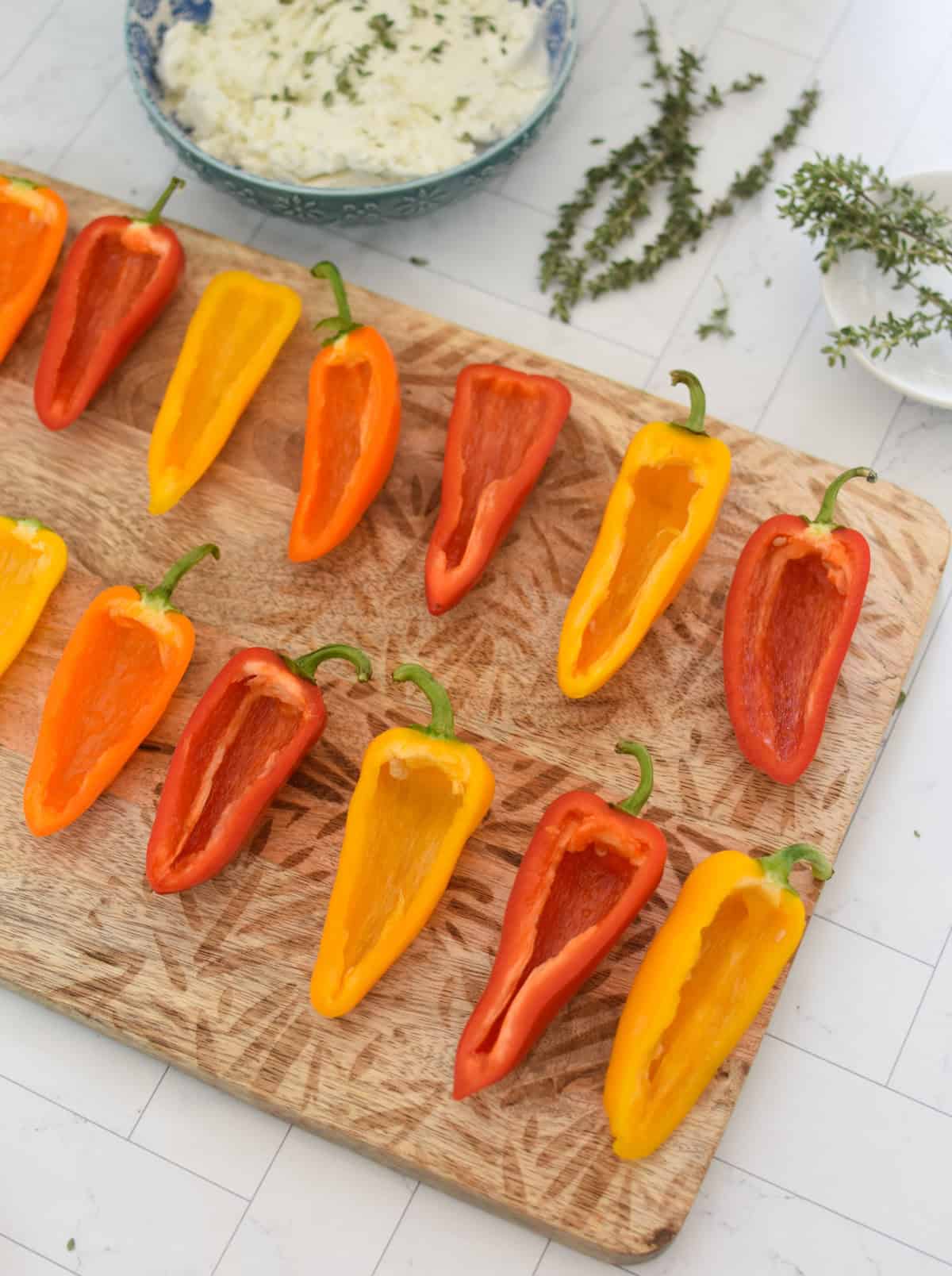 Goat Cheese Stuffed Mini Peppers peppers prepared