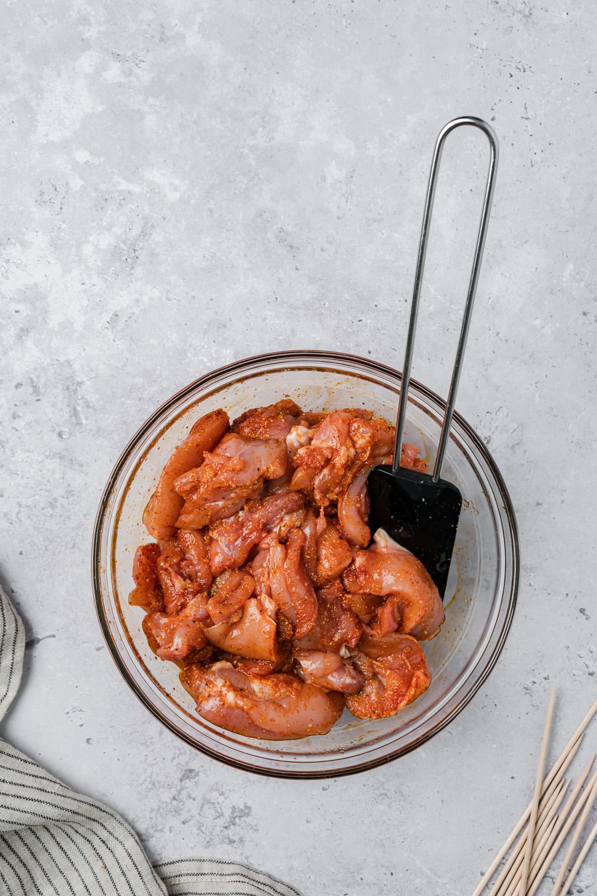 Garlic Parmesan Chicken Skewers chicken in marinade 