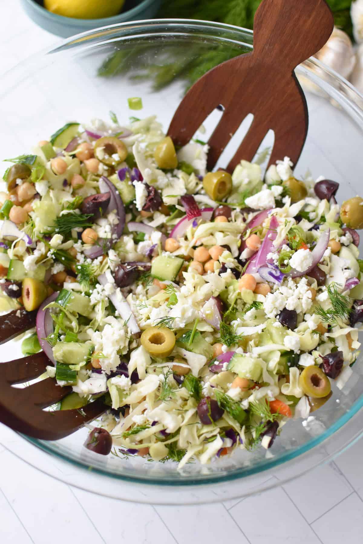 Greek Cabbage Slaw Salad mixed in a large bowl 