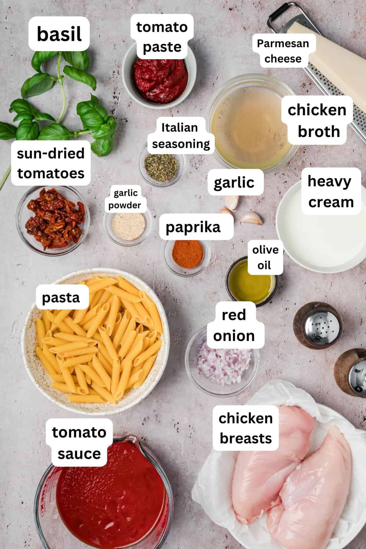 One Pan Chicken and Tomato Pasta Recipe Ingredients