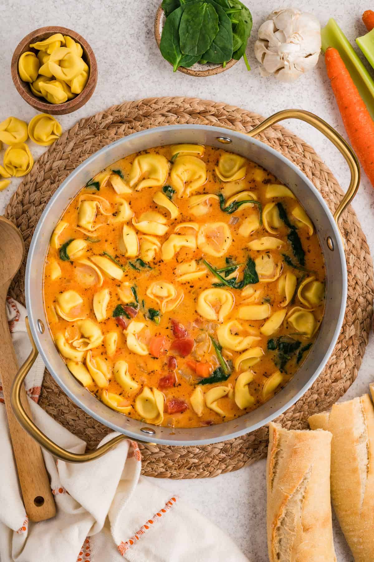 Homemade Creamy Tortellini Soup in a pot