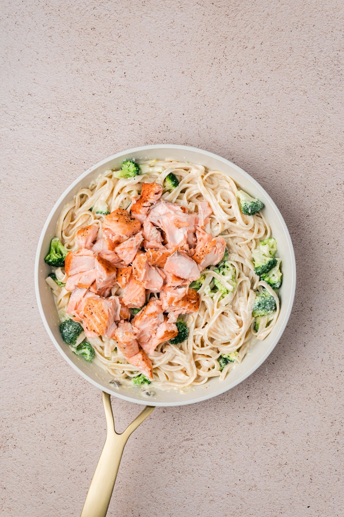 Salmon and Broccoli Pasta tossed in creamy sauce