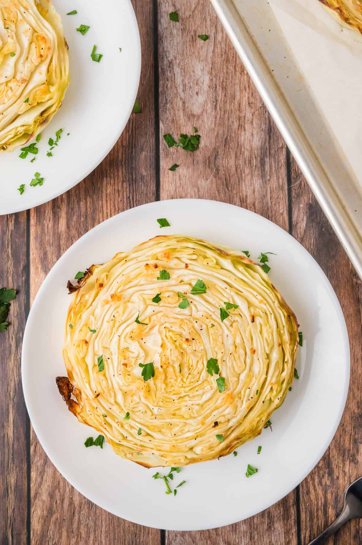 Roasted Green Cabbage Steaks with Garlic 