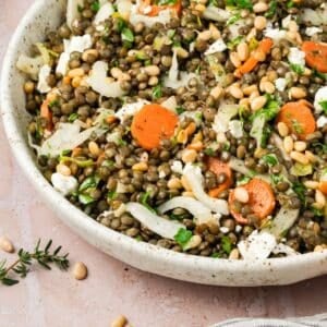 Simple Lentil Salad with Feta Cheese and Leeks