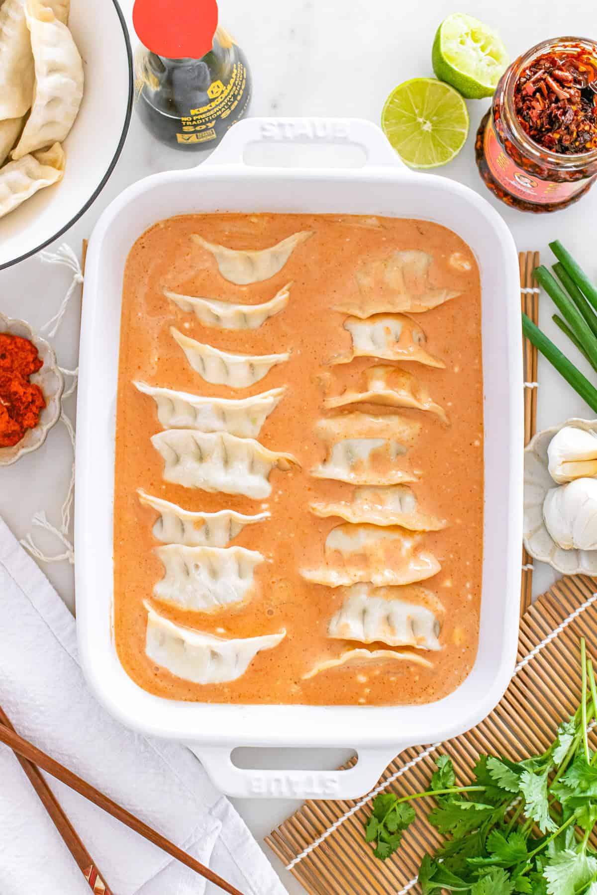 Dumplings in Coconut Sauce in Baking Pan