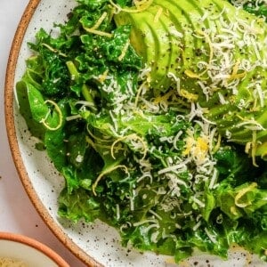 Kale and Spinach Salad with Avocado Slices