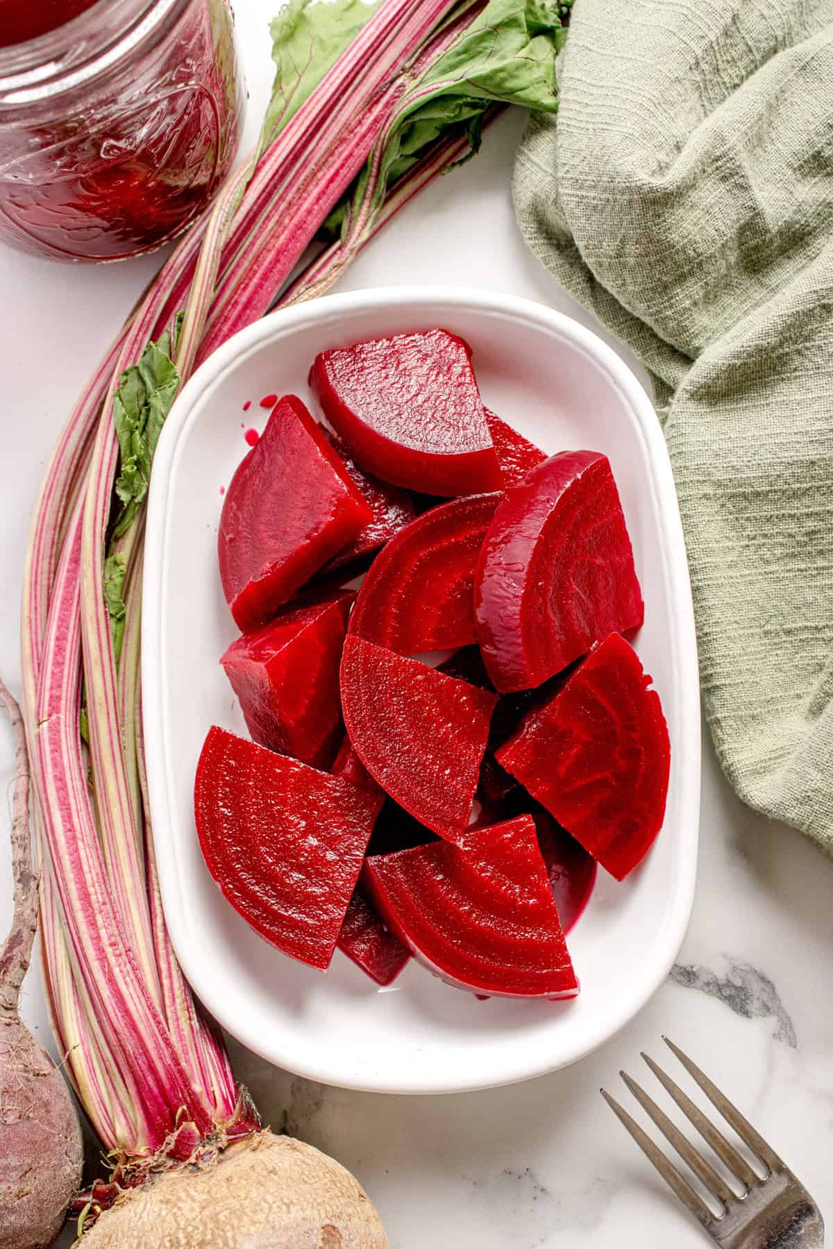 Pickled Beets in a white serving dish