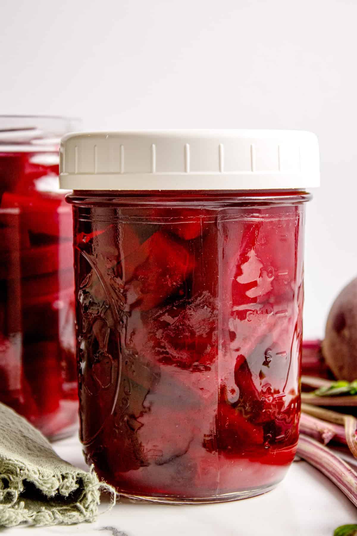 Pickled Beets in jars to go in fridge