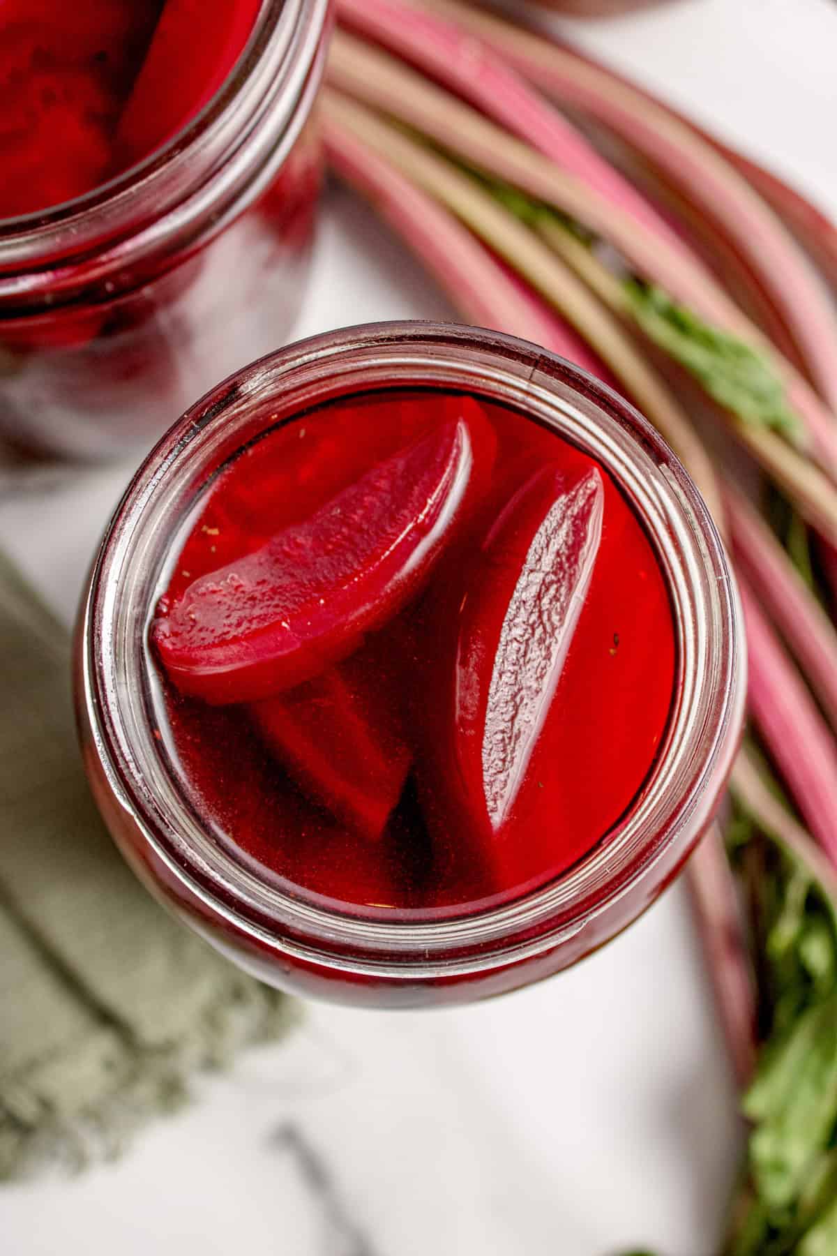 Close Up of Quick Pickled Beets in a glass mason jar