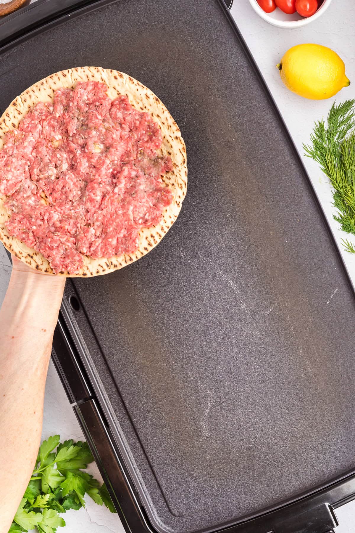 Crispy Smash Burger Tacos with Greek inspired toppings