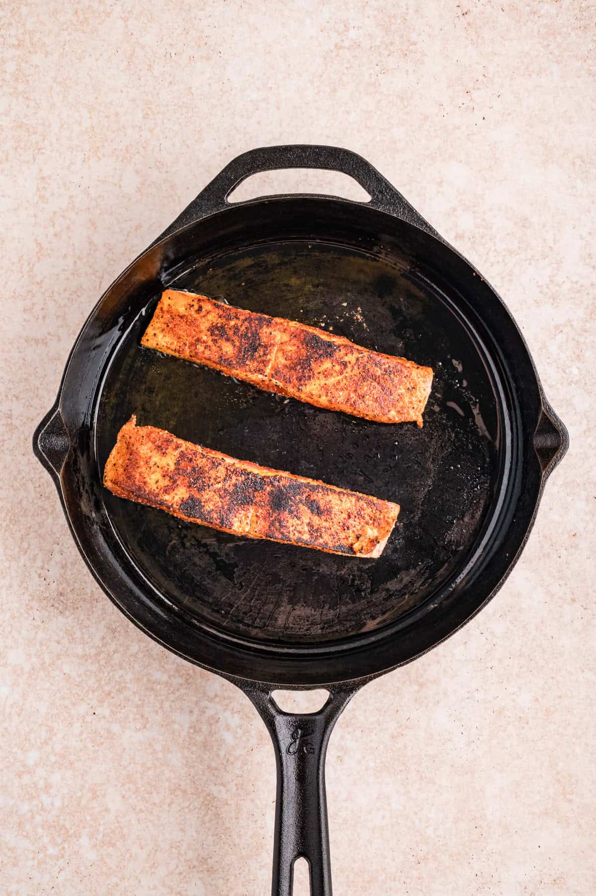 Salmon in a skillet for Bang Band Salmon