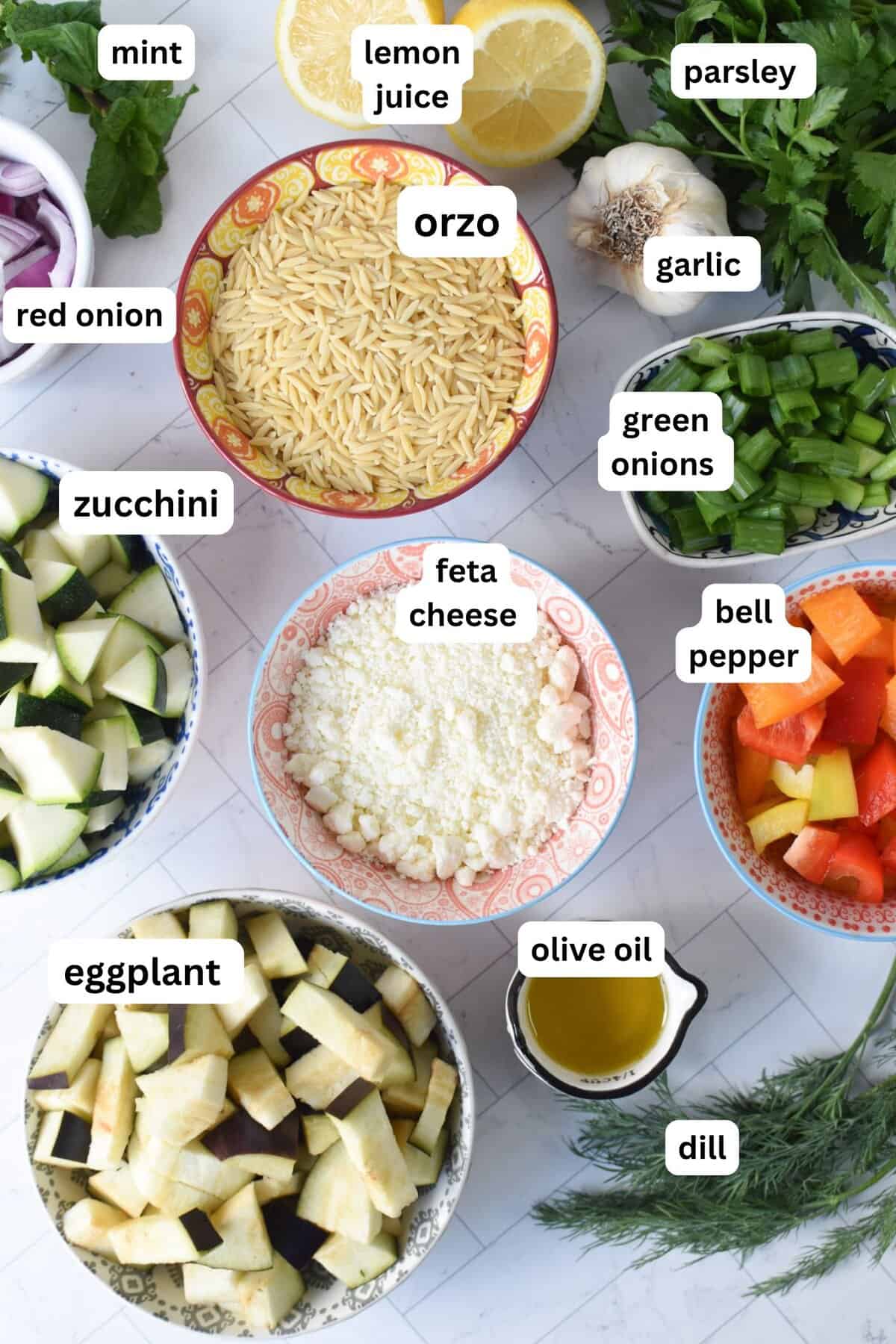 Roasted Vegetable Orzo Salad recipe ingredients