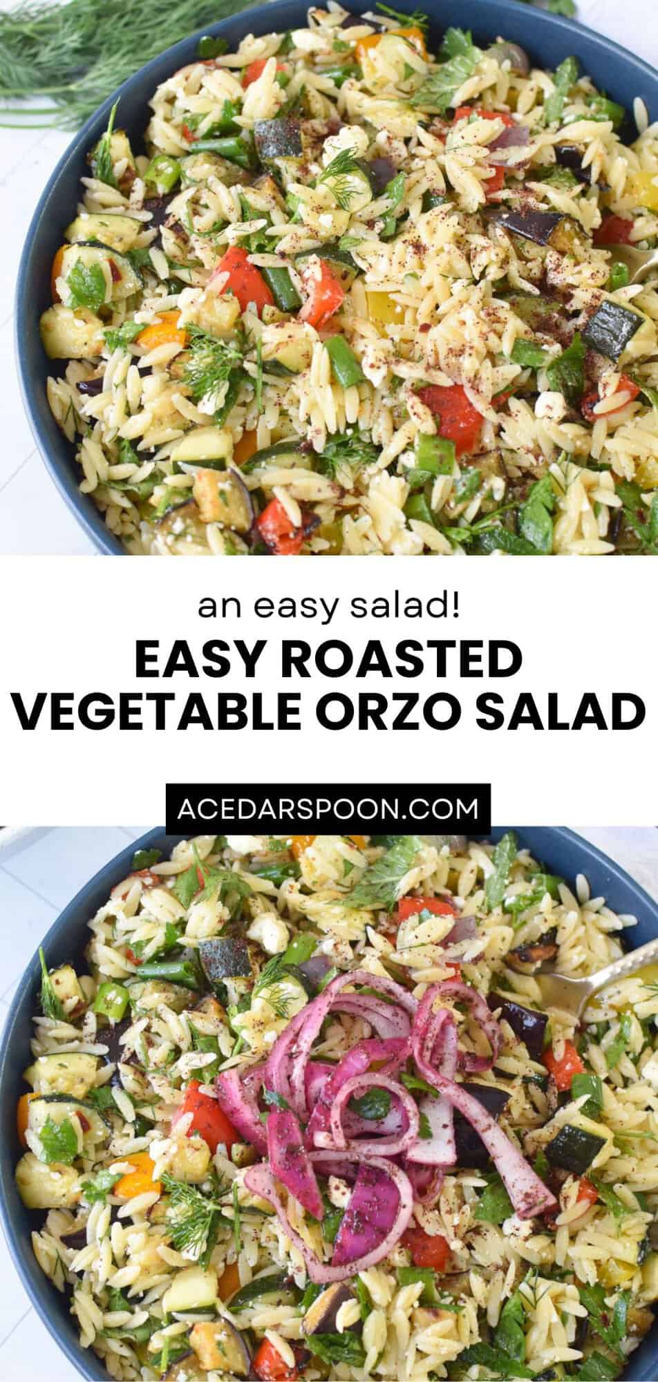 Roasted Vegetable Orzo Salad with Feta - A Cedar Spoon