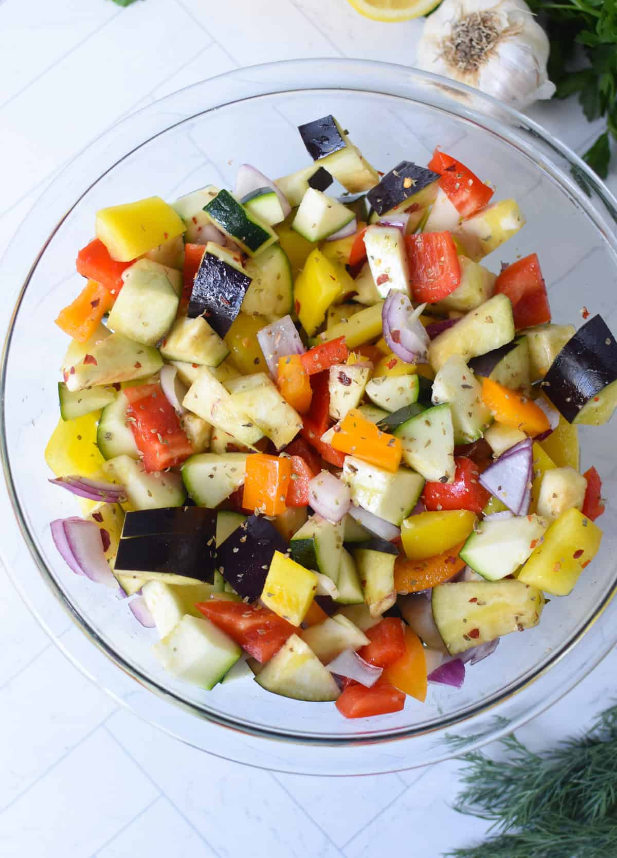 Vegetables for a Roasted Vegetable Orzo Salad