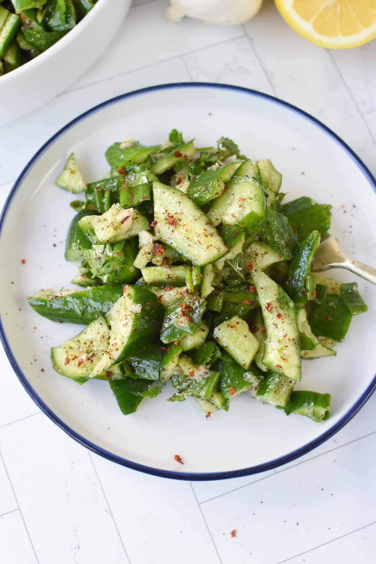 Tangy Smashed Cucumber Salad with Sumac and Lemon Dressing
