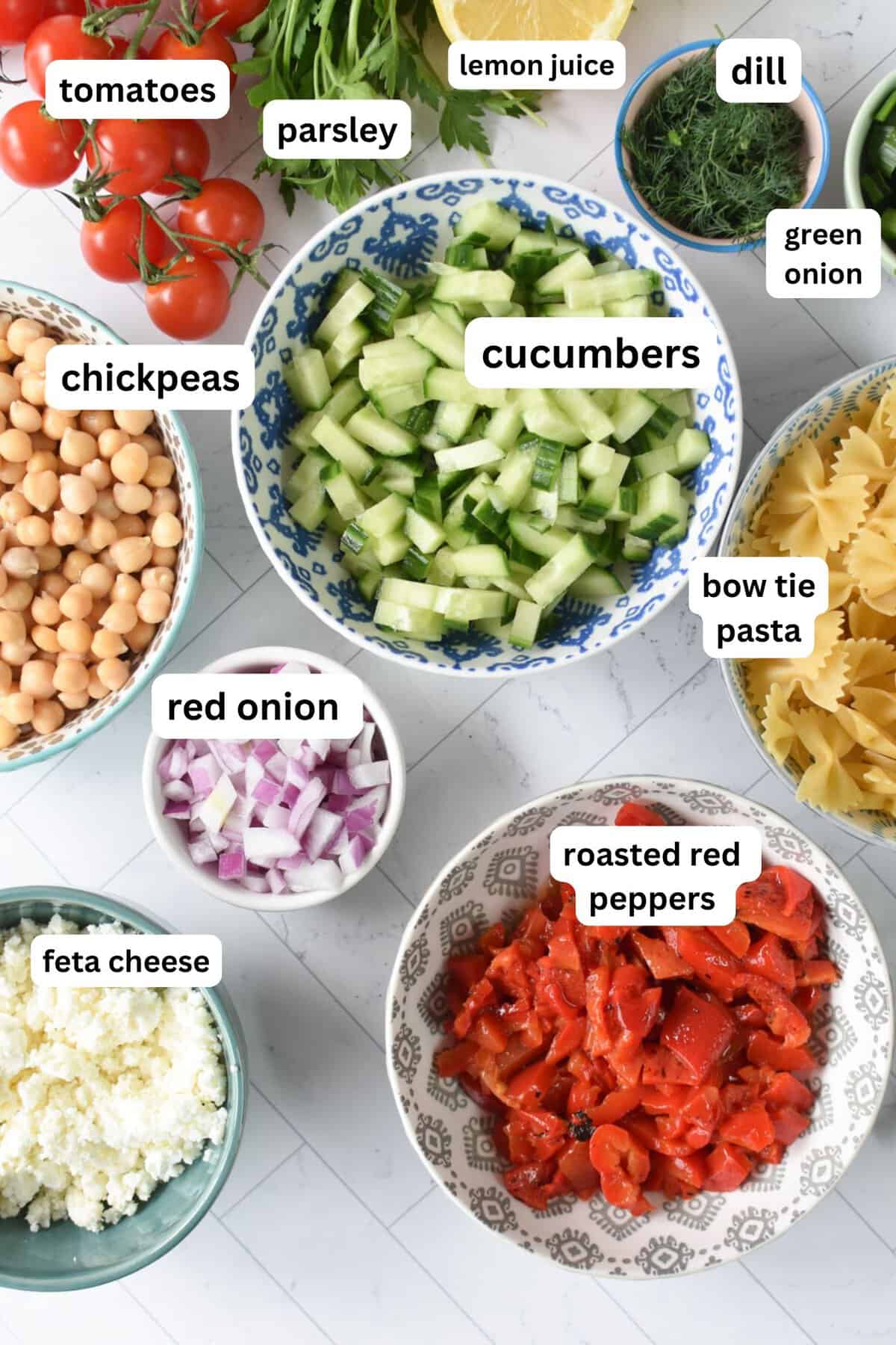 Mediterranean Bow Tie Pasta Salad recipe ingredients