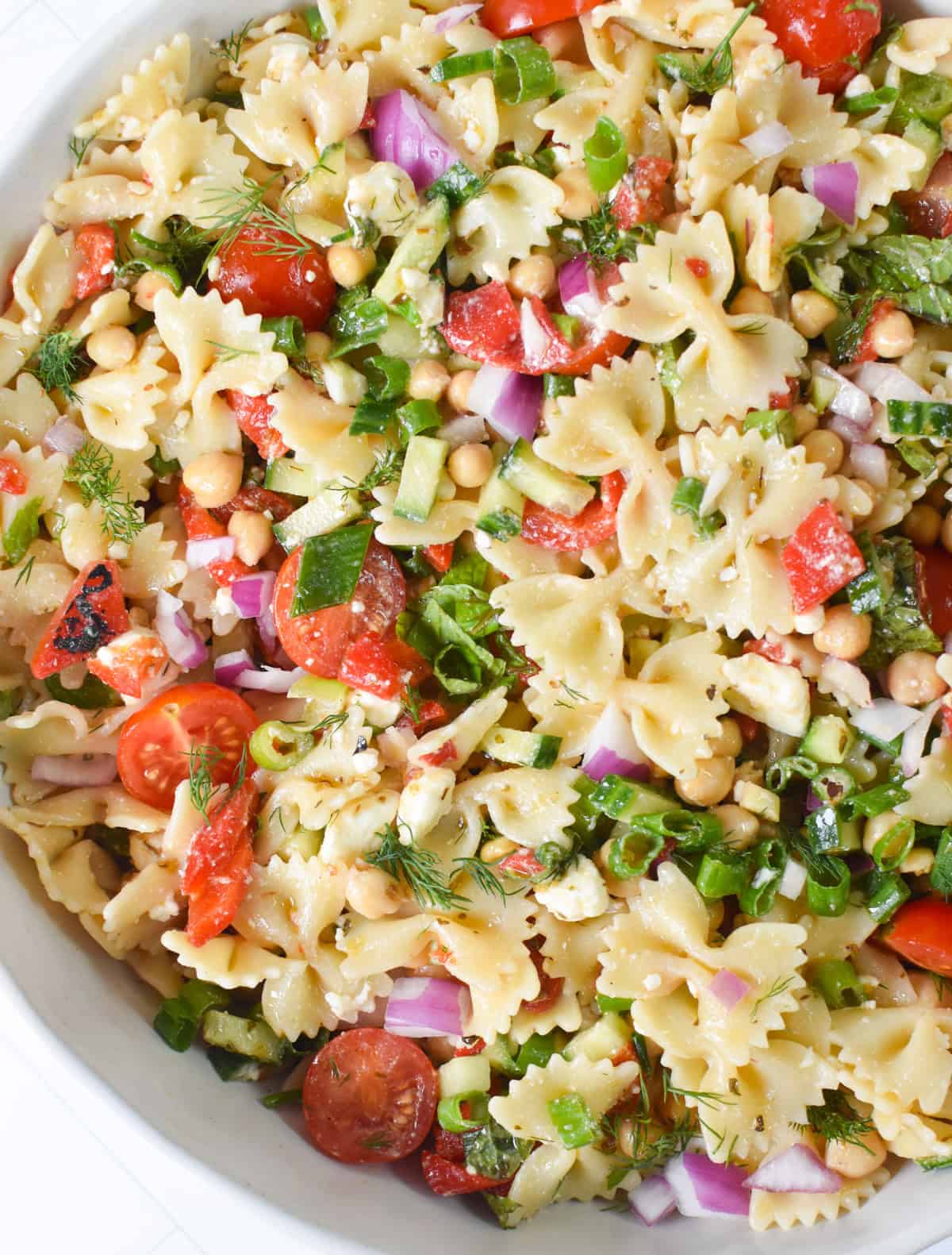 Mediterranean Bowtie Pasta Salad up close