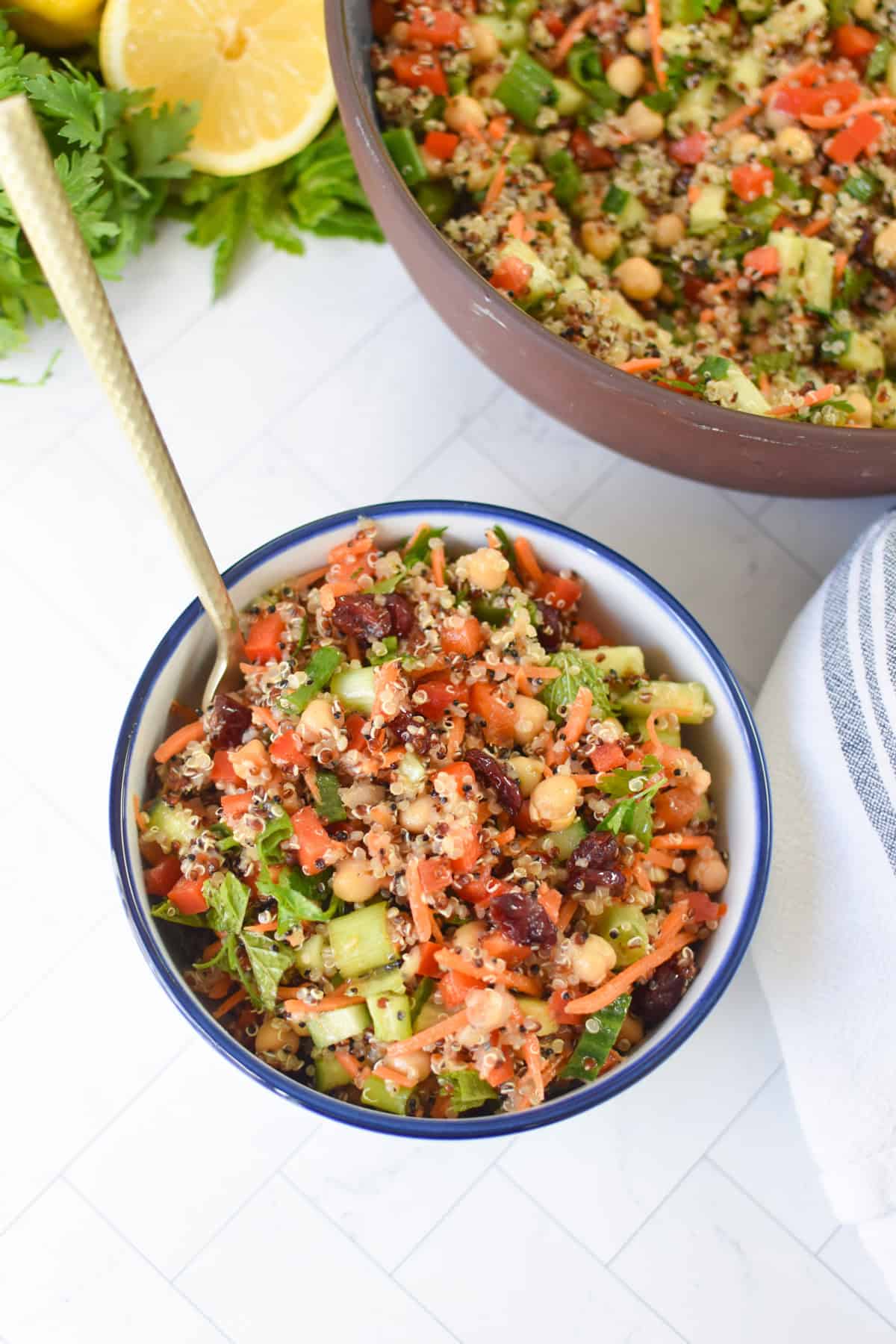 Easy Moroccan Quinoa Chickpea Saald in a small bowl