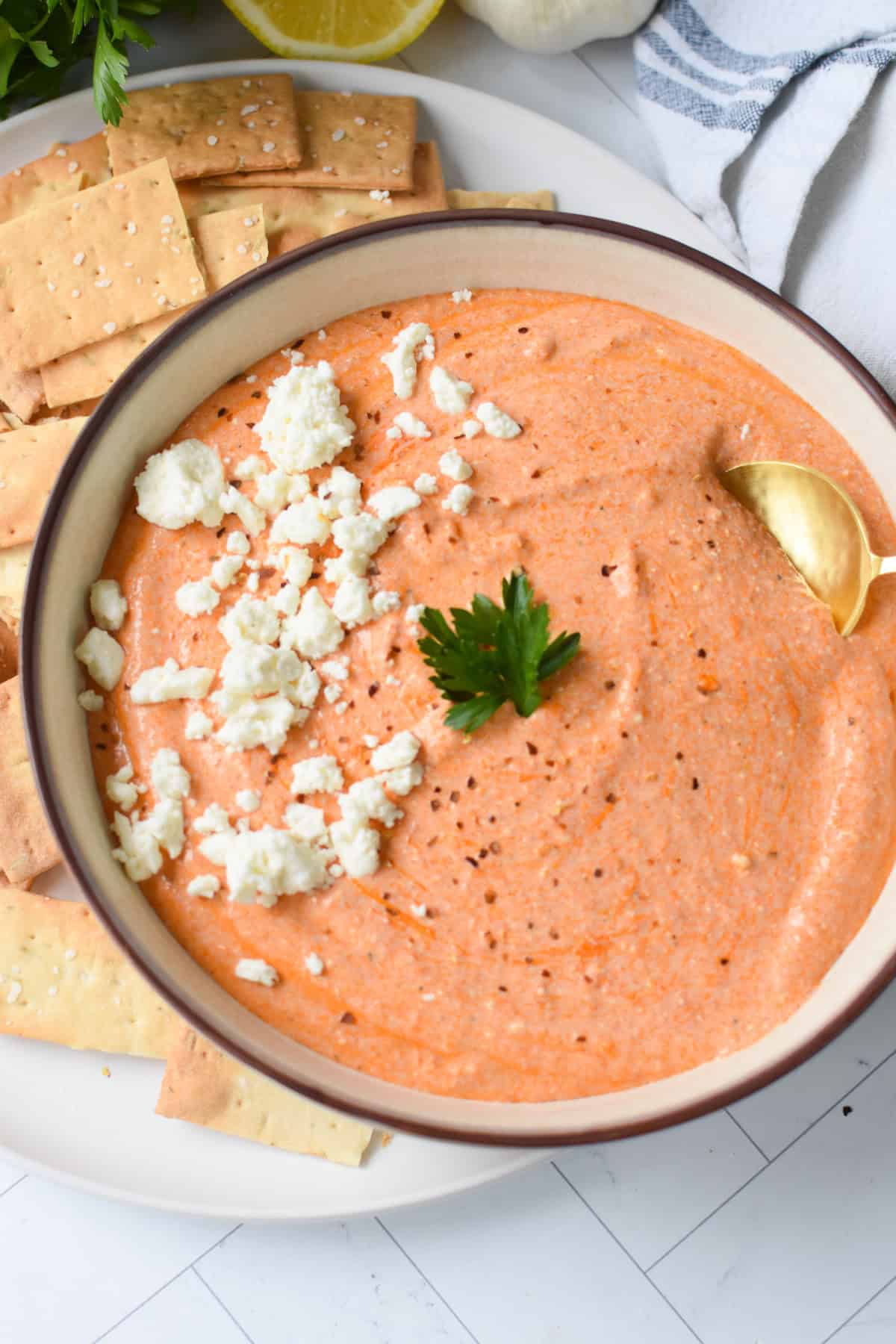 Creamy Roasted Red Pepper Feta Dip