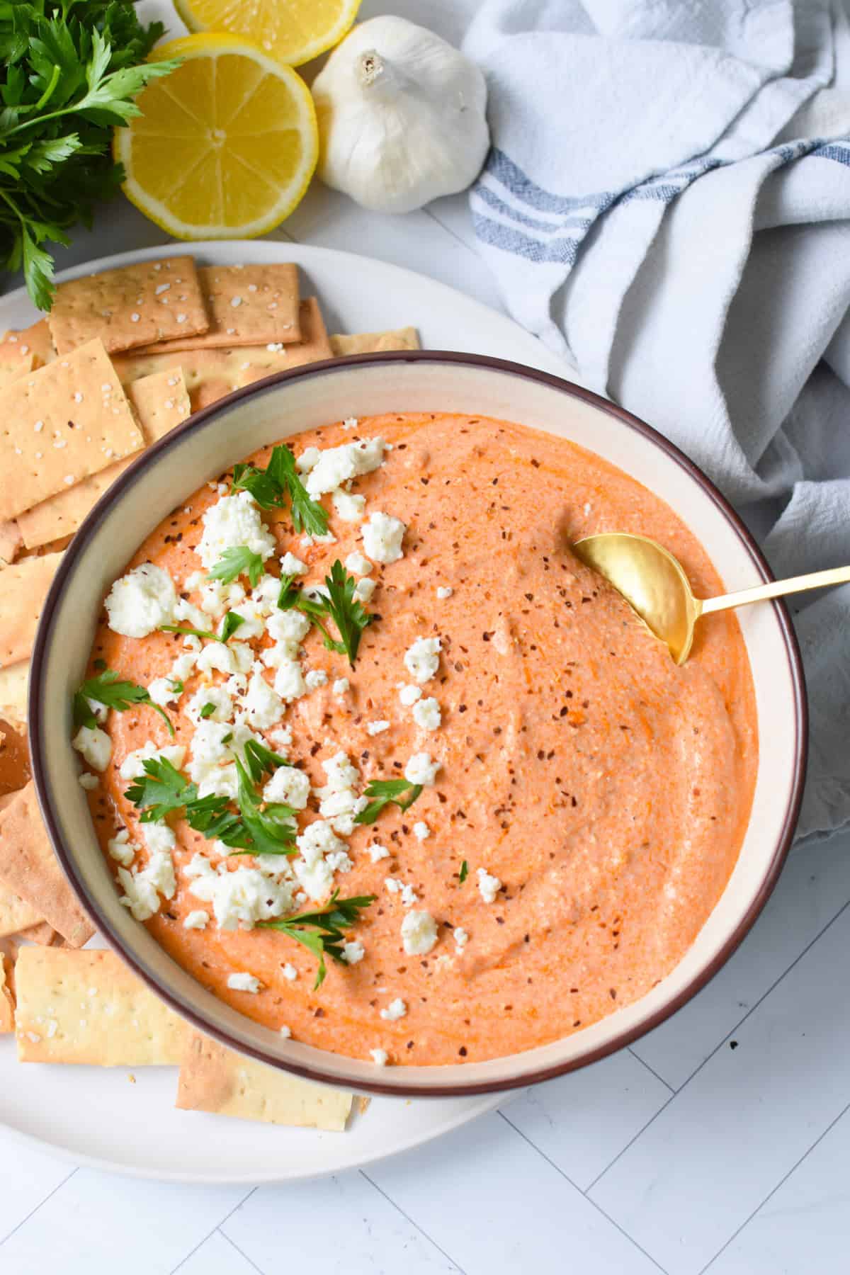 Spicy Roasted Red Pepper Feta Dip