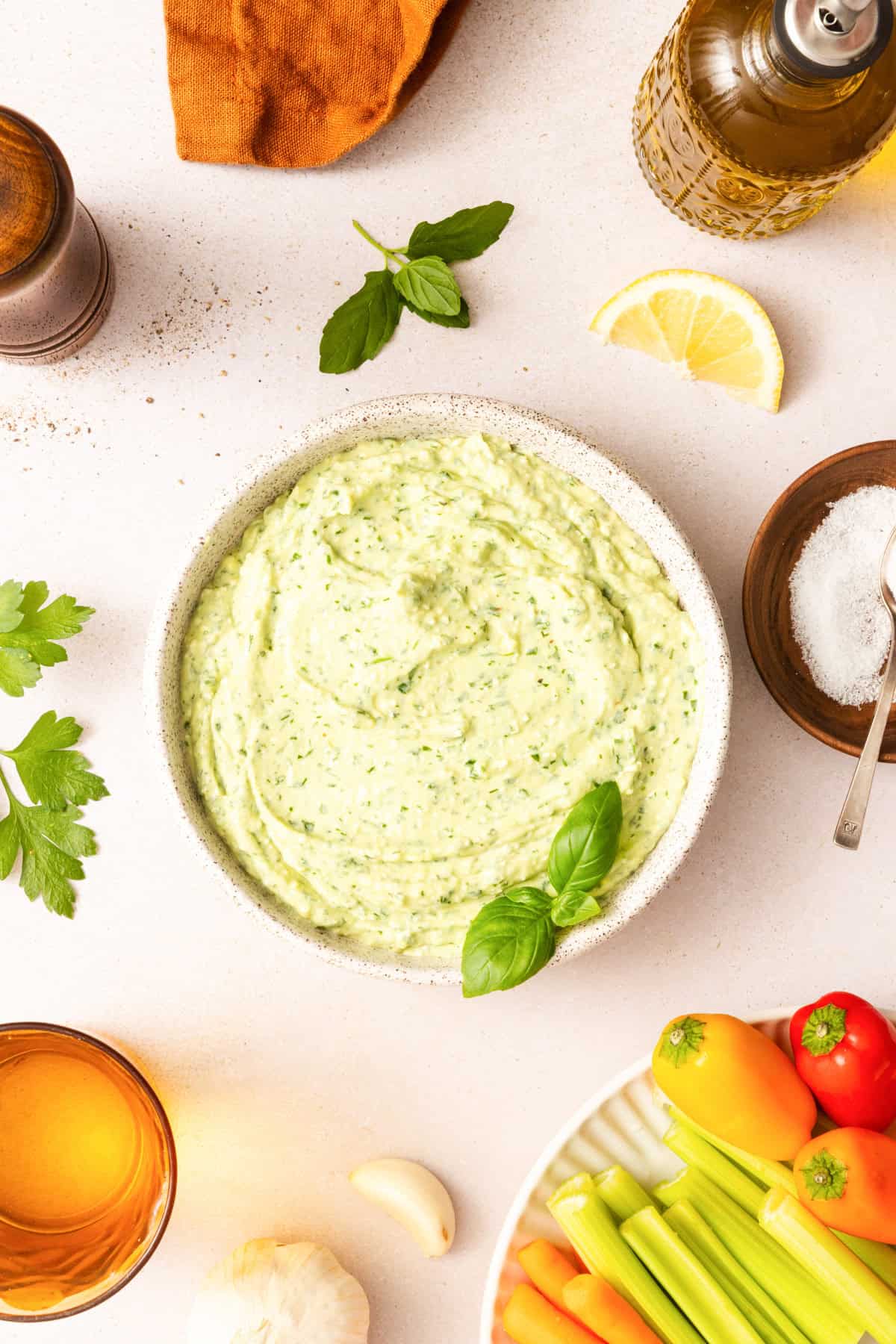 Green goddess dip served in a bowl