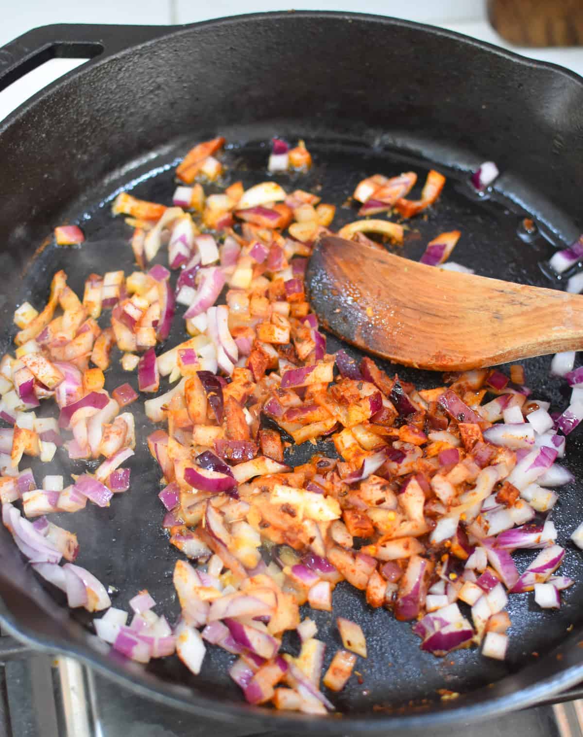 Onion and Spices in a skillet