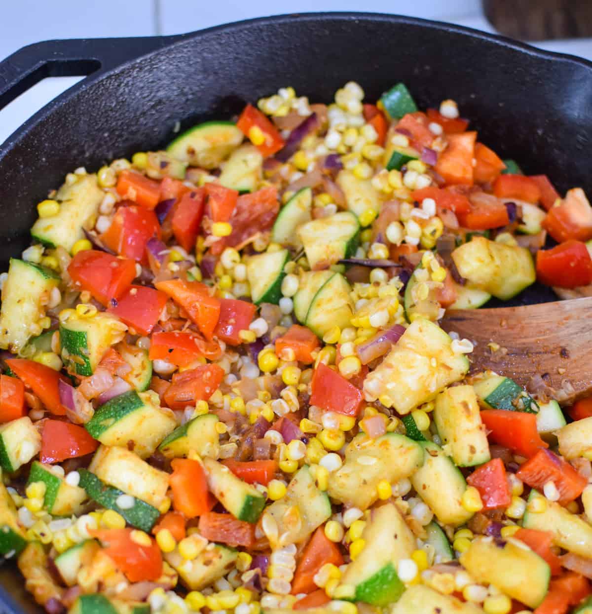 Vegetables in a skillet