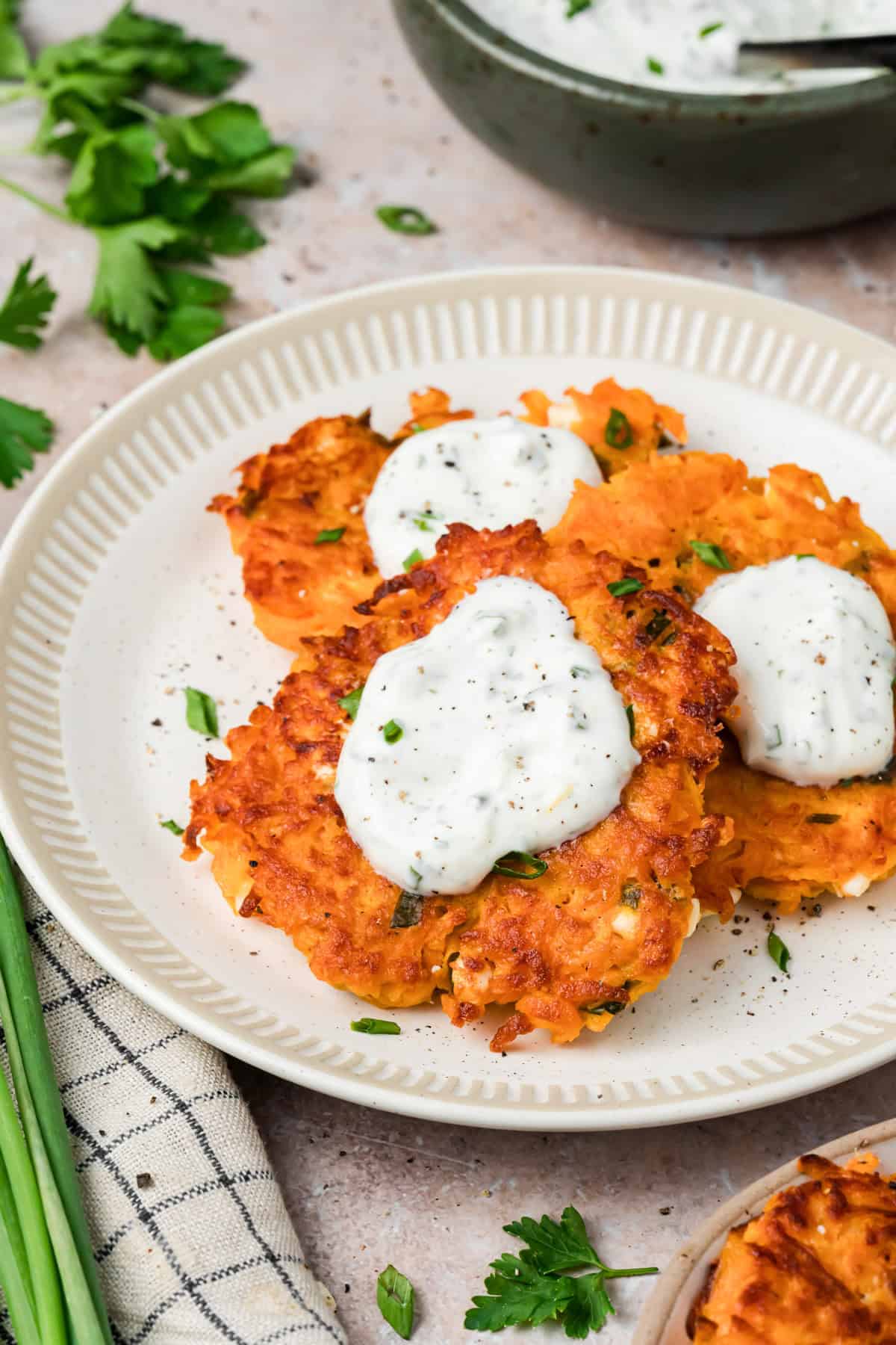 Sweet Potato Fritters on a white plate