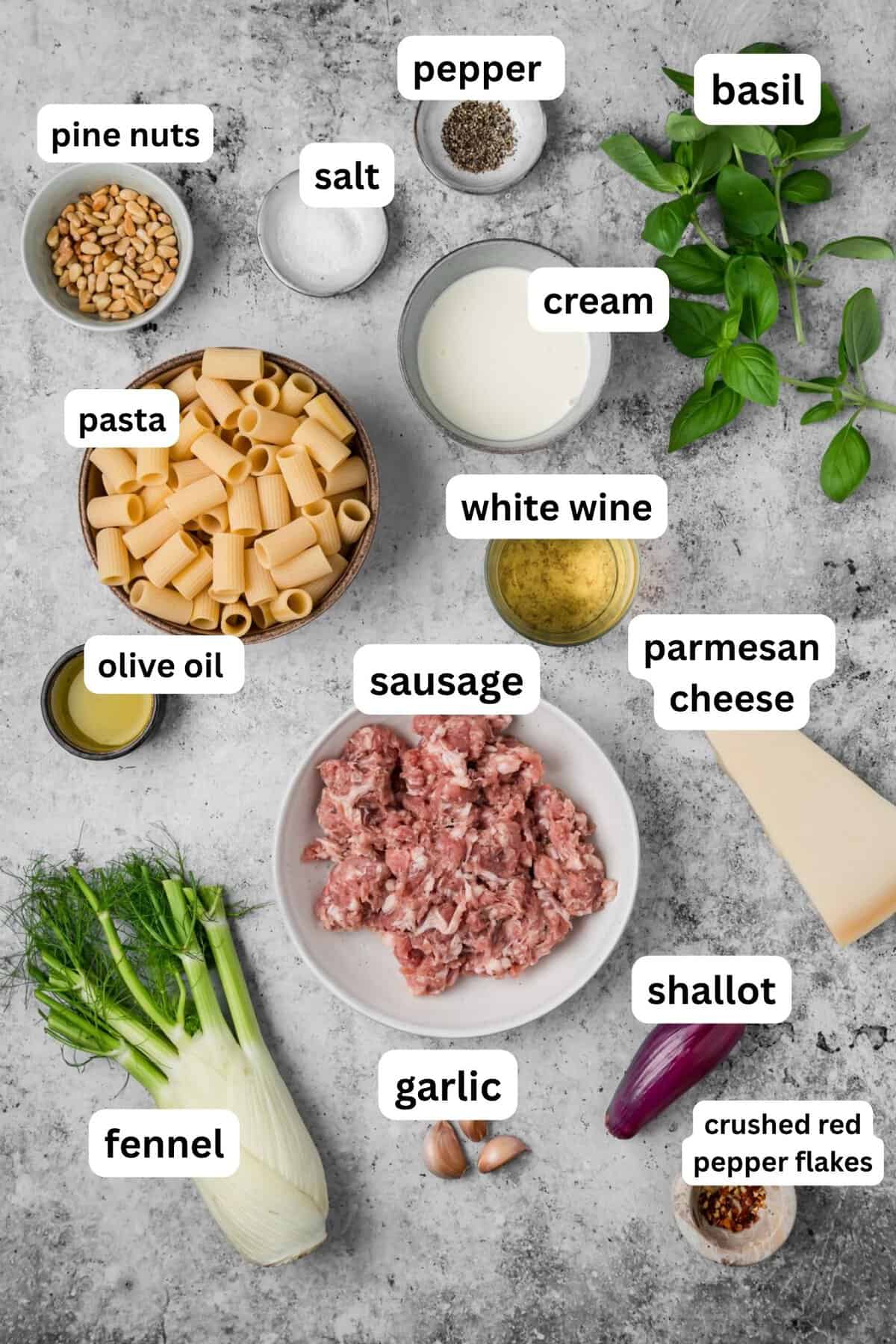 Sausage and Fennel Pasta recipe ingredients