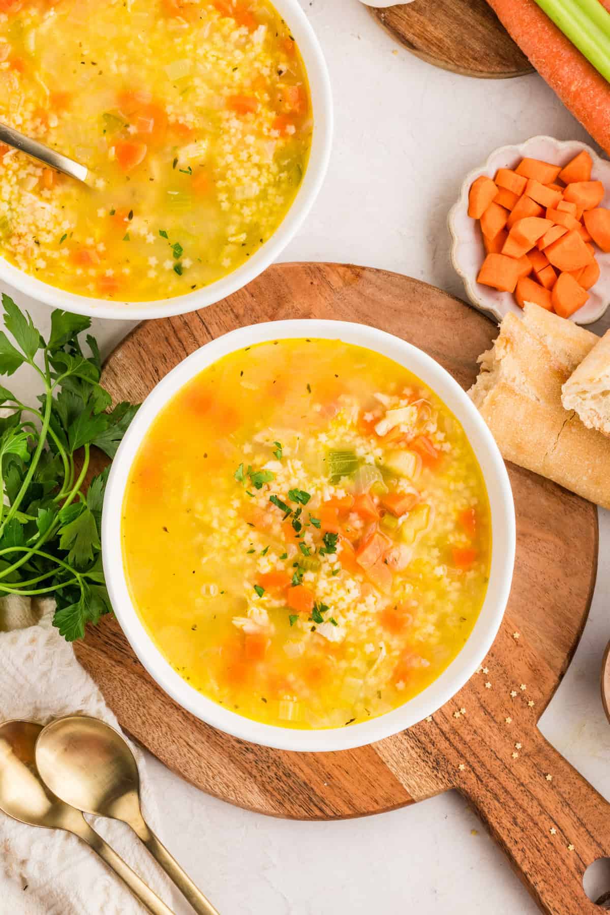 Easy Chicken Pastina Soup in a white bowl