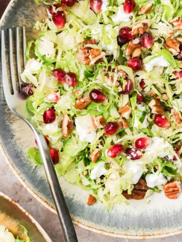 Brussels Sprout Salad with Pomegranate and Maple Dressing