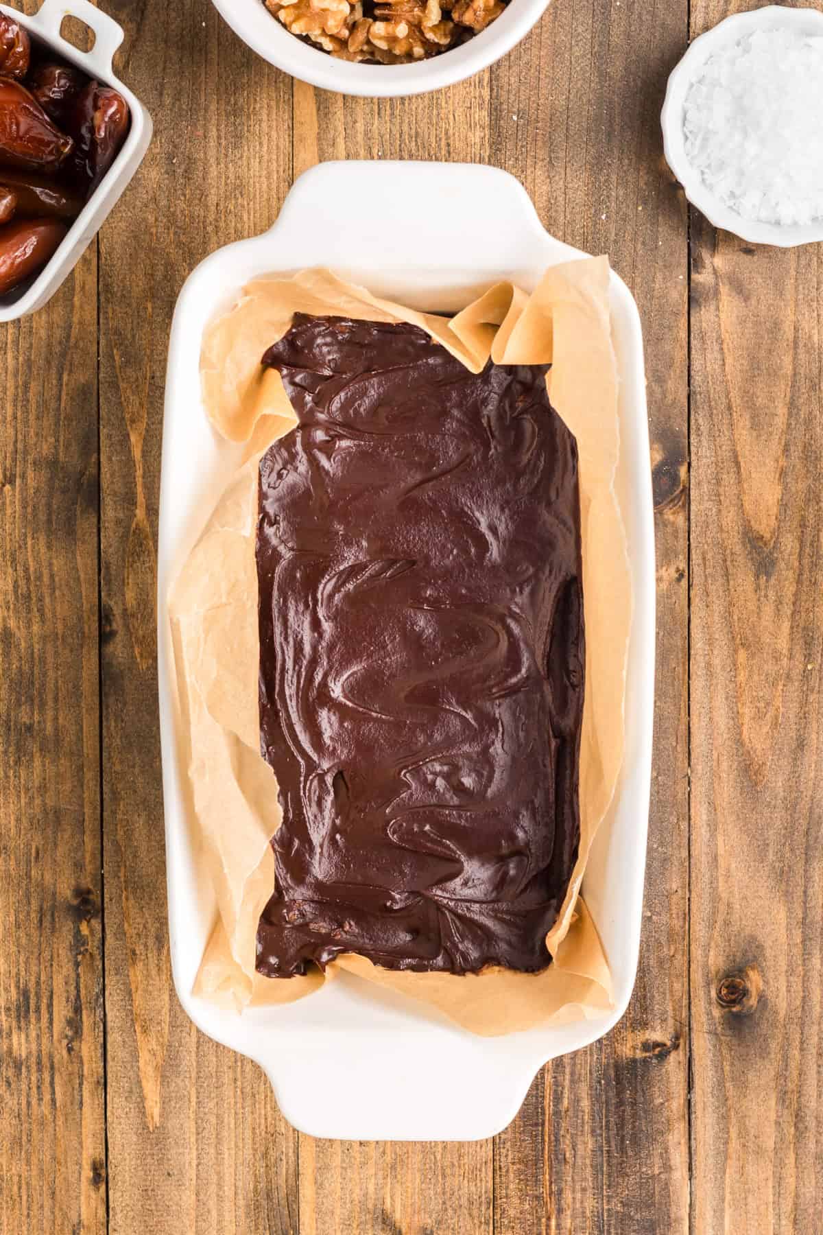 Date bars in a dish
